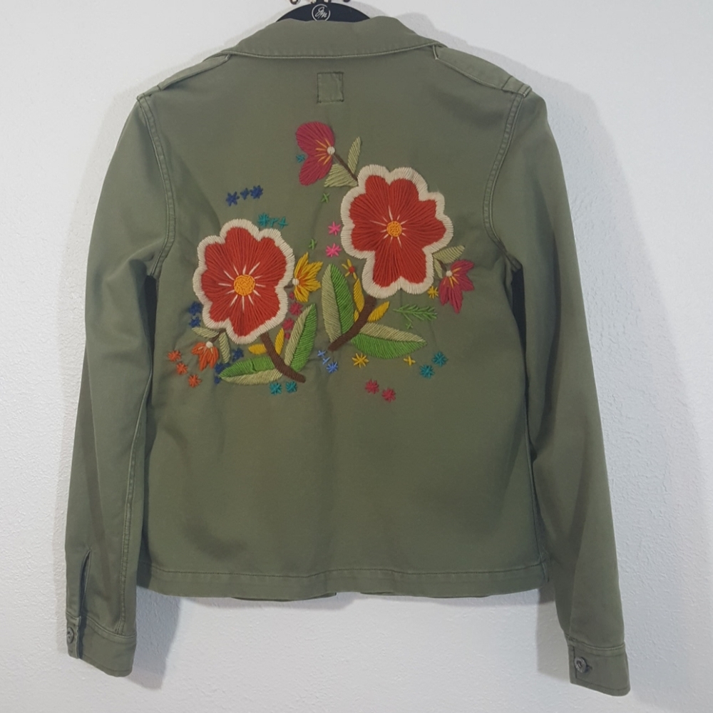 Vintage Lucky Brand Military Jacket Embroidered Flowers M